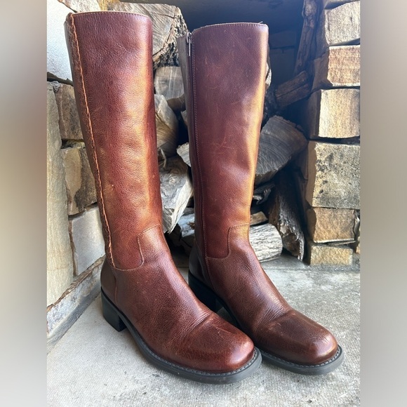Nicole Vintage brown leather tall riding western boots braided detail Sz-6.5M E - Picture 12 of 13